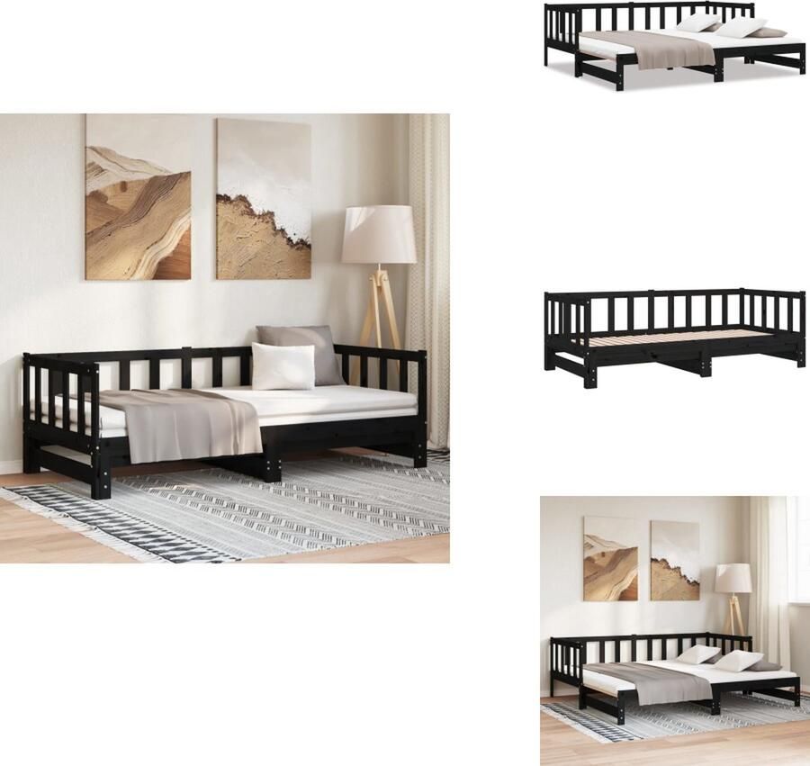 VidaXL Slaapbank Slaapbanken Bedbank Bed Bank Slaap Bank Slaapbank uitschuifbaar 2x(80x200) cm massief grenenhout zwart