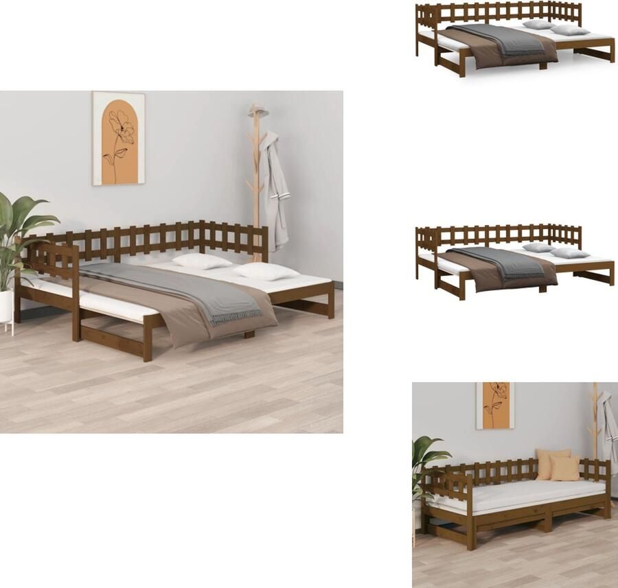 VidaXL Slaapbank Slaapbanken Bedbank Bed Bank Slaap Bank Slaapbank uitschuifbaar 2x(80x200) cm grenenhout honingbruin