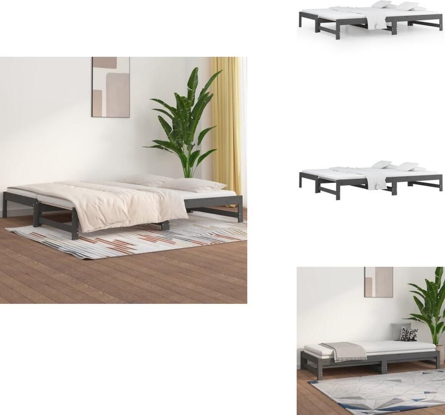 VidaXL Slaapbank Massief Grenenhout Uitschuifbaar Grijs 205.5 x 161 x 30 cm Inclusief montagehandleiding Geschikte matras- 80 x 200 cm 2 stuks matrassen vereist Bed