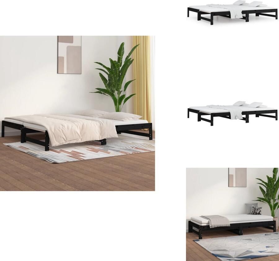 VidaXL Slaapbank Slaapbanken Bedbank Bed Bank Slaap Bank Slaapbank uitschuifbaar 2x(80x200) cm massief grenenhout zwart - Foto 2