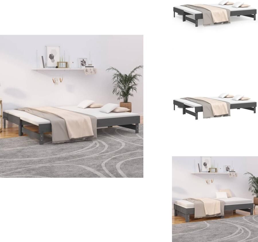 VidaXL Slaapbank Slaapbanken Bedbank Bed Bank Slaap Bank Slaapbank uitschuifbaar 2x(80x200) cm massief grenenhout grijs