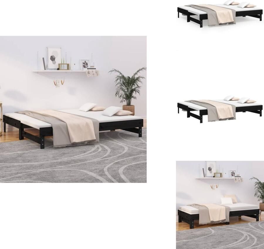 VidaXL Slaapbank Slaapbanken Bedbank Bed Bank Slaap Bank Slaapbank uitschuifbaar 2x(80x200) cm massief grenenhout zwart