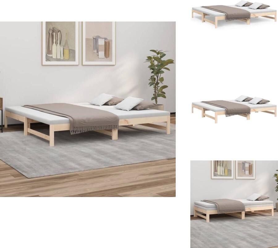 VidaXL Slaapbank Slaapbanken Bedbank Bed Bank Slaap Bank Slaapbank uitschuifbaar 2x(80x200) cm massief grenenhout - Foto 3