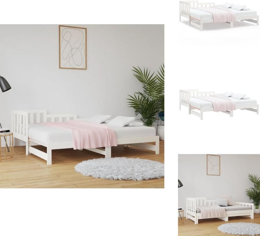 VidaXL Slaapbank Slaapbanken Bedbank Bed Bank Slaap Bank Slaapbank uitschuifbaar 2x(80x200) cm massief grenenhout wit