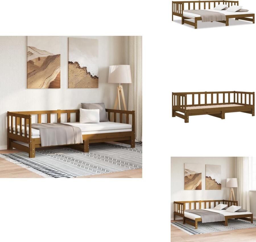 VidaXL Slaapbank Slaapbanken Bedbank Bed Bank Slaap Bank Slaapbank uitschuifbaar grenenhout honingbruin 2x(90x190) cm