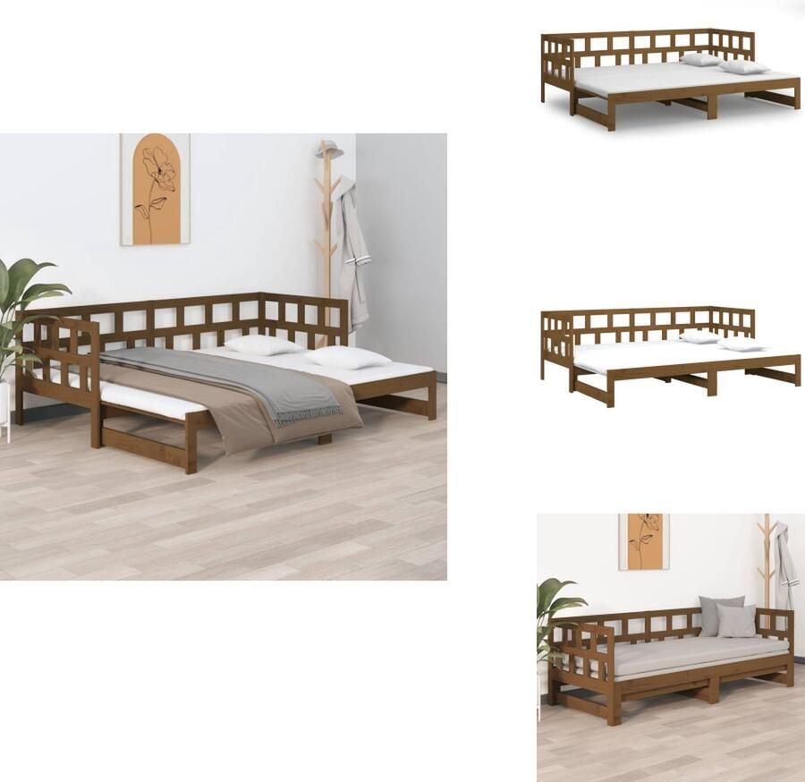 VidaXL Slaapbank Slaapbanken Bedbank Bed Bank Slaap Bank Slaapbank uitschuifbaar grenenhout honingbruin 2x(90x200) cm