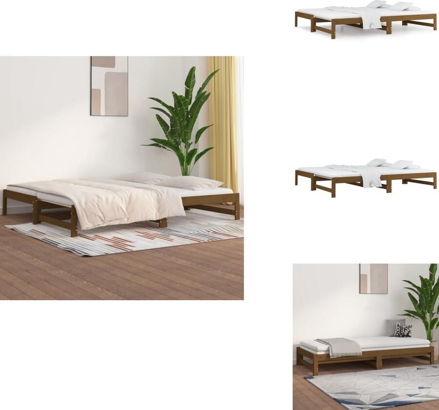 VidaXL Slaapbank Logeerbed Massief grenenhout Gelat ontwerp Eenvoudig gebruik Uitschuifbaar Honingbruin 205.5 x 182 x 30 cm Bed