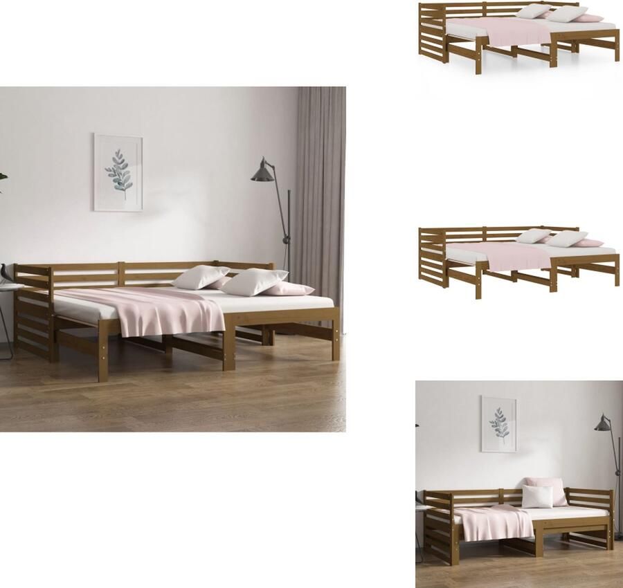 VidaXL Slaapbank Slaapbanken Bedbank Bed Bank Slaap Bank Slaapbank uitschuifbaar grenenhout honingbruin 2x(90x190) cm