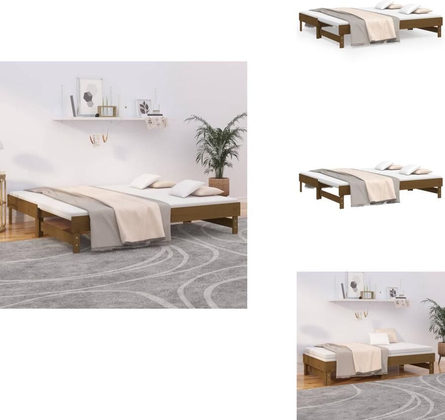 VidaXL Slaapbank Slaapbanken Bedbank Bed Bank Slaap Bank Slaapbank uitschuifbaar grenenhout honingbruin 2x(90x190) cm