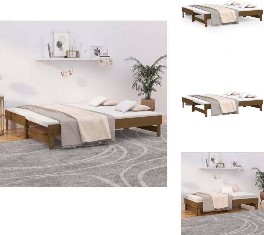 VidaXL Slaapbank Slaapbanken Bedbank Bed Bank Slaap Bank Slaapbank uitschuifbaar grenenhout honingbruin 2x(90x190) cm - Foto 4