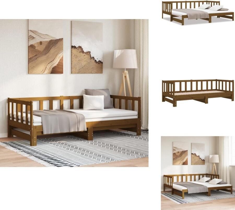 VidaXL Slaapbank Slaapbanken Bedbank Bed Bank Slaap Bank Slaapbank uitschuifbaar grenenhout honingbruin 2x(90x190) cm - Foto 2