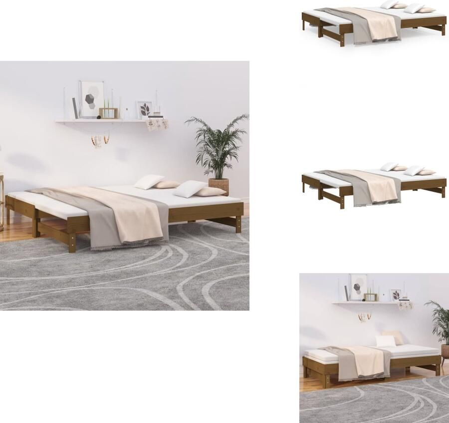 VidaXL Slaapbank Slaapbanken Bedbank Bed Bank Slaap Bank Slaapbank uitschuifbaar grenenhout honingbruin 2x(100x200) cm