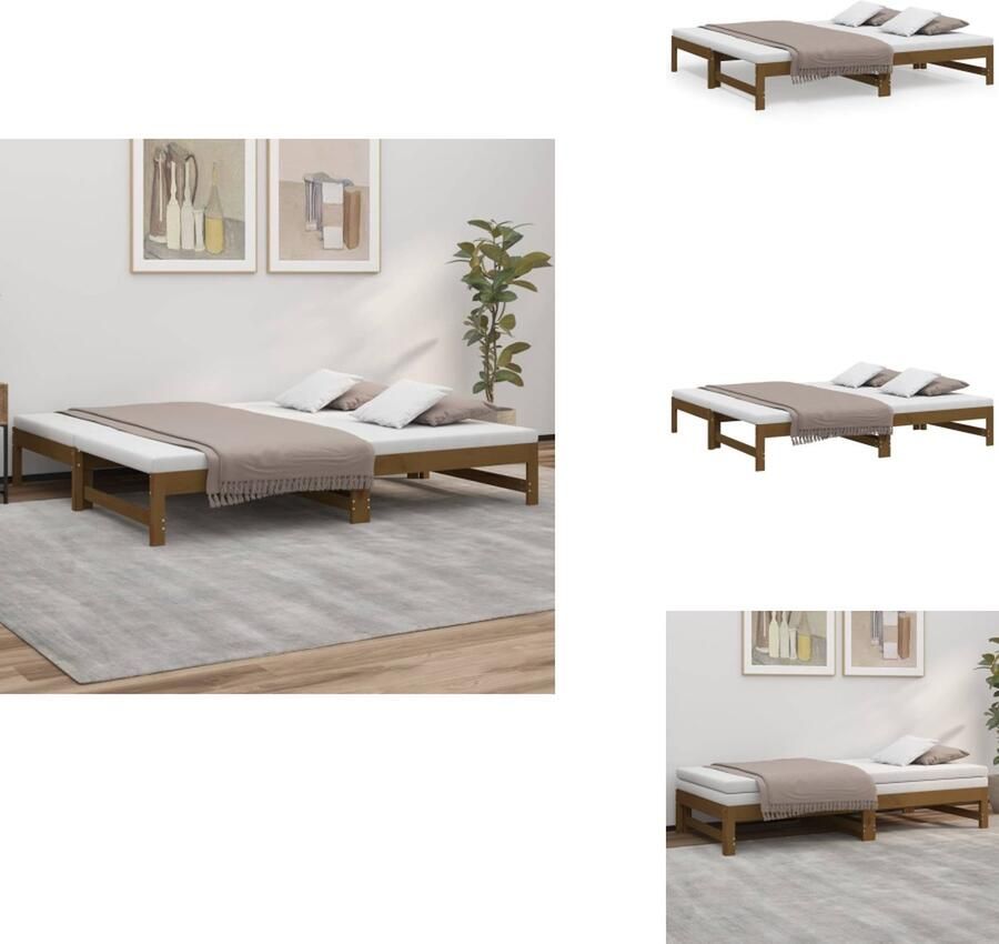 VidaXL Slaapbank Slaapbanken Bedbank Bed Bank Slaap Bank Slaapbank uitschuifbaar grenenhout honingbruin 2x(90x190) cm - Foto 2