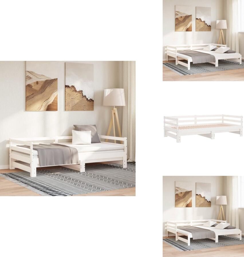 VidaXL Slaapbank Massief grenenhout Uitschuifbaar bed Wit 193.5 x 181 x 56.5 cm Geschikte matras- 90 x 190 cm Montage vereist Bed