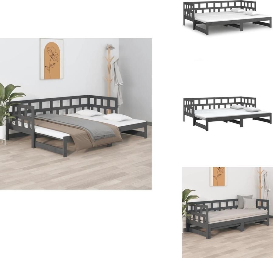 VidaXL Slaapbank Slaapbanken Bedbank Bed Bank Slaap Bank Slaapbank uitschuifbaar massief grenenhout grijs 2x(90x200) cm