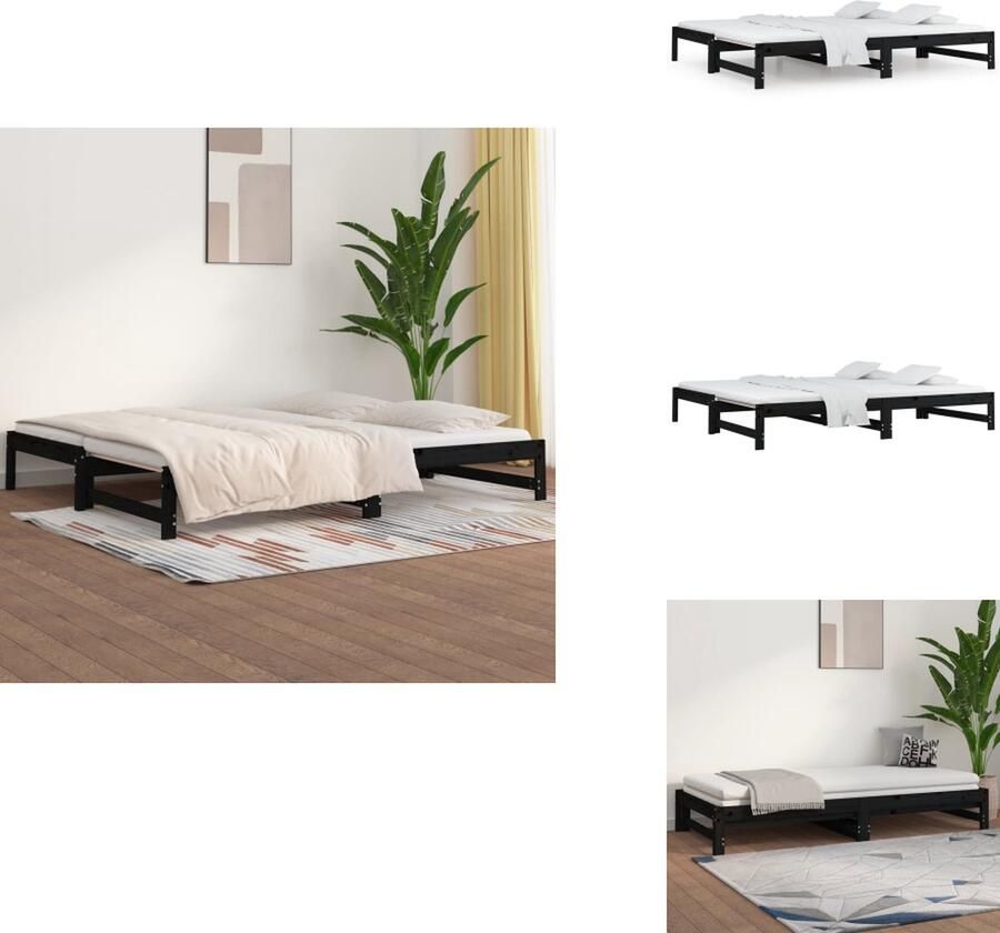 VidaXL Slaapbank Slaapbanken Bedbank Bed Bank Slaap Bank Slaapbank uitschuifbaar massief grenenhout zwart 2x(90x200) cm