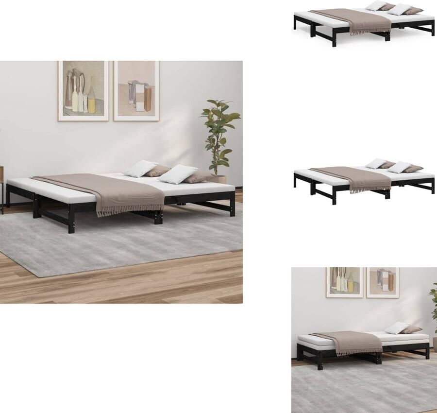 VidaXL Slaapbank Slaapbanken Bedbank Bed Bank Slaap Bank Slaapbank uitschuifbaar massief grenenhout zwart 2x(100x200) cm