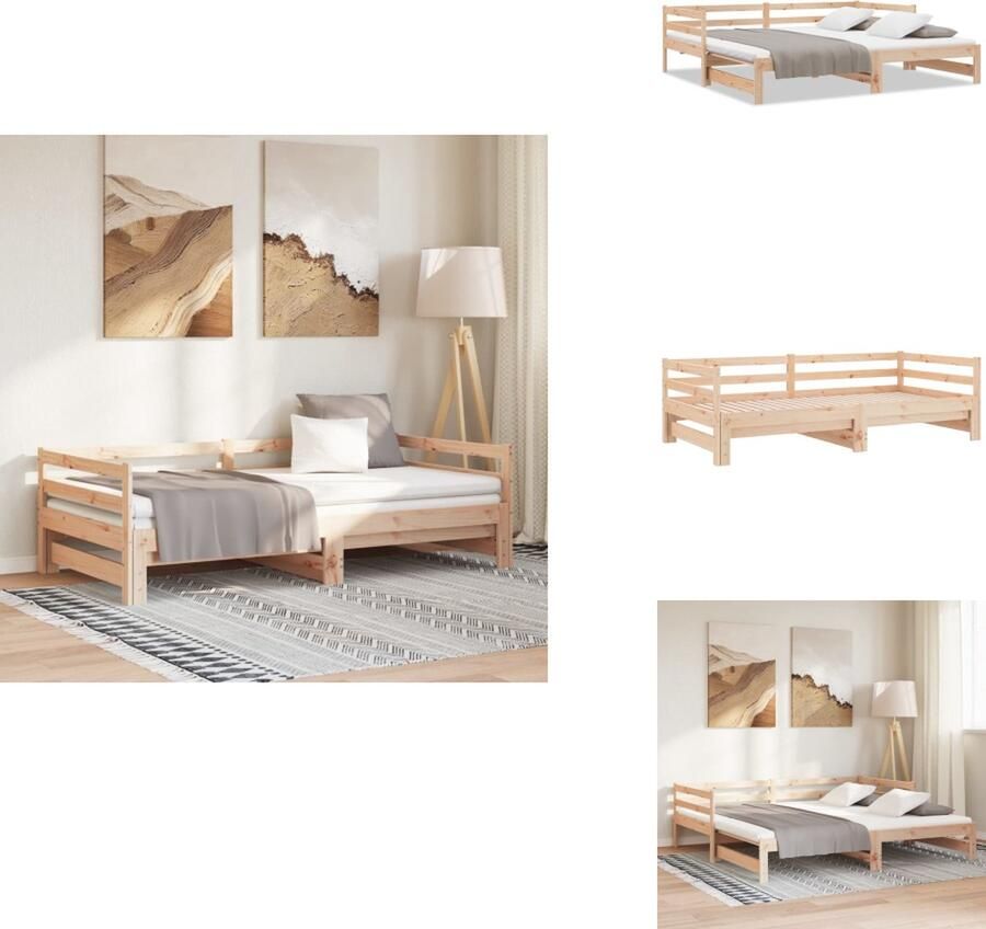 VidaXL Slaapbank Massief Grenenhout Uitschuifbaar 193.5 x 181 x 56.5 cm Geschikt voor matras 90 x 190 cm Montage vereist Bed