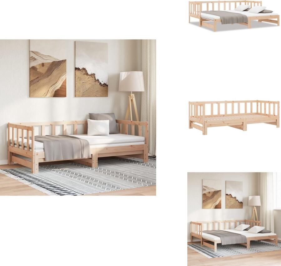 VidaXL Slaapbank Grenenhout Uitschuifbaar Massief 193.5 x 181 x 66 cm Geschikt voor 90x190 cm matras 2 stuks vereist Bed