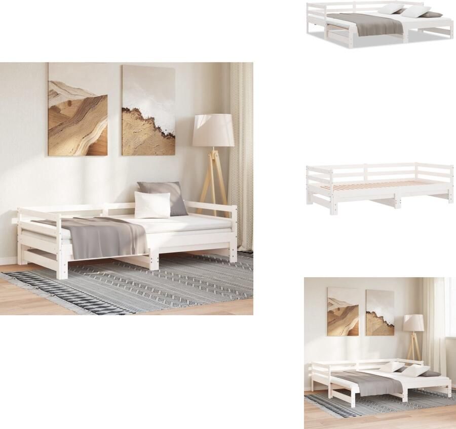 VidaXL Slaapbank Slaapbanken Bedbank Bed Bank Slaap Bank Slaapbank uitschuifbaar massief grenenhout wit 2x(90x190) cm