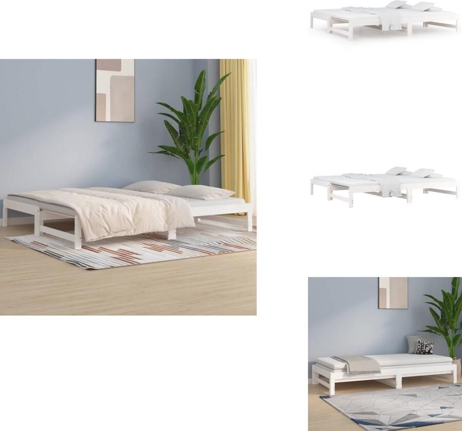 VidaXL Slaapbank Grenenhout Logeerbed Uitschuifbaar Gelat ontwerp Eenvoudig gebruik Wit 192.5x180x33.5cm 90x190cm 2 matrassen vereist Bed - Foto 3