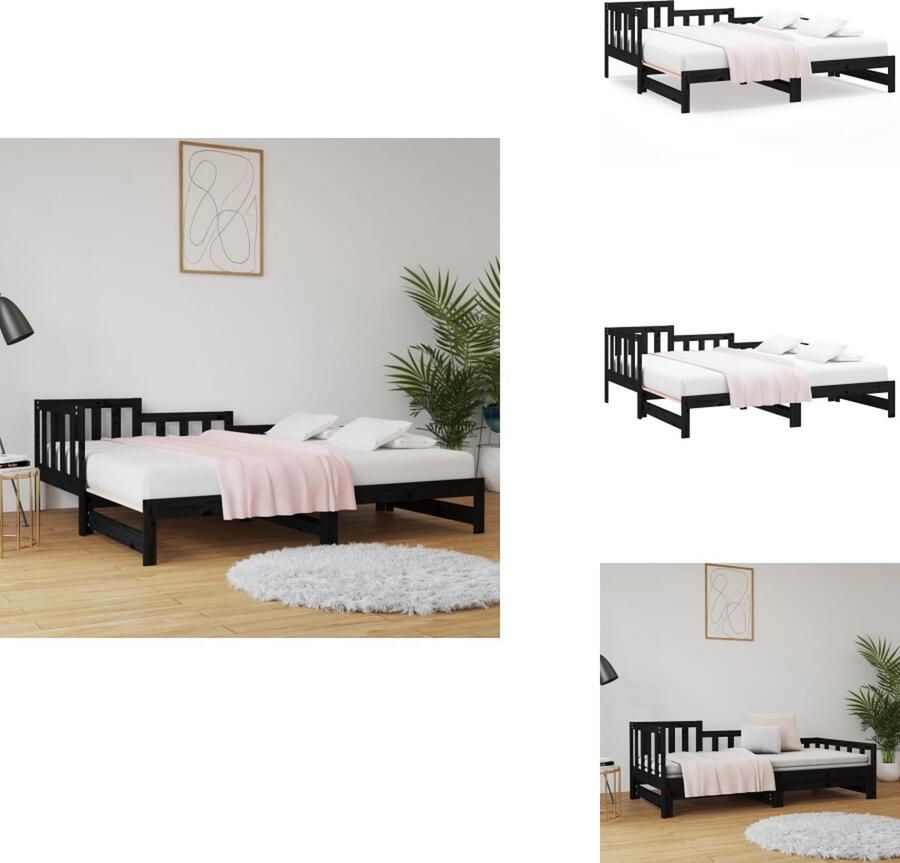 VidaXL Slaapbank Massief Grenenhout Uitschuifbaar Zwart 203.5 x 181 x 68.5 cm Geschikt voor 90x200 cm Matras 2 Stuks Matrassen Vereist Bed