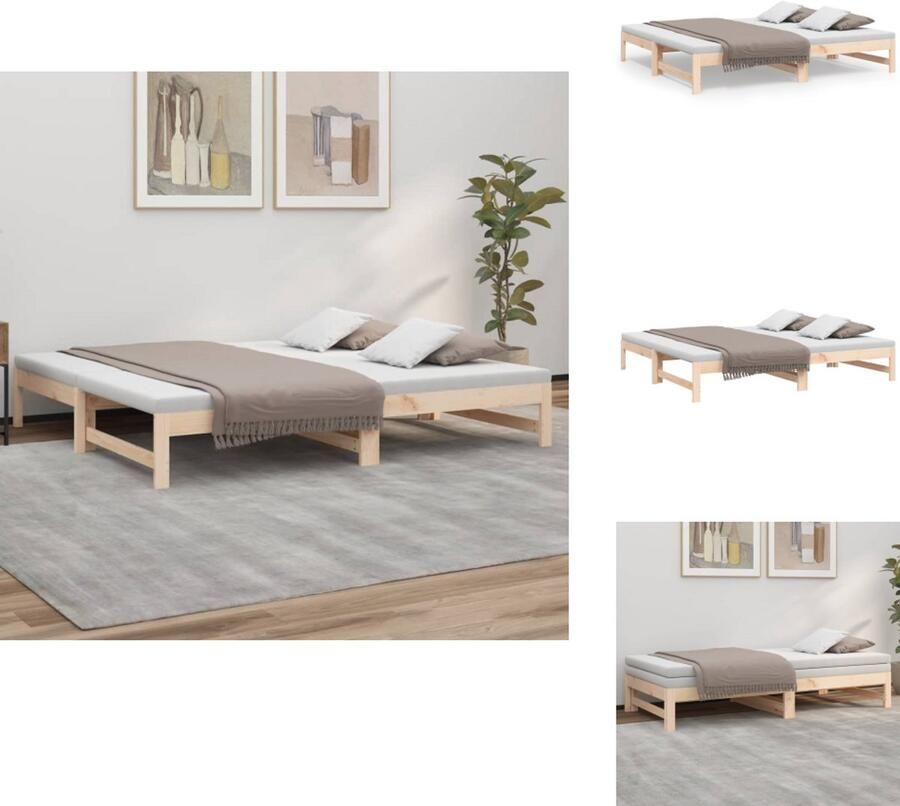 VidaXL Slaapbank Slaapbanken Bedbank Bed Bank Slaap Bank Slaapbank uitschuifbaar massief grenenhout 2x(75x190) cm