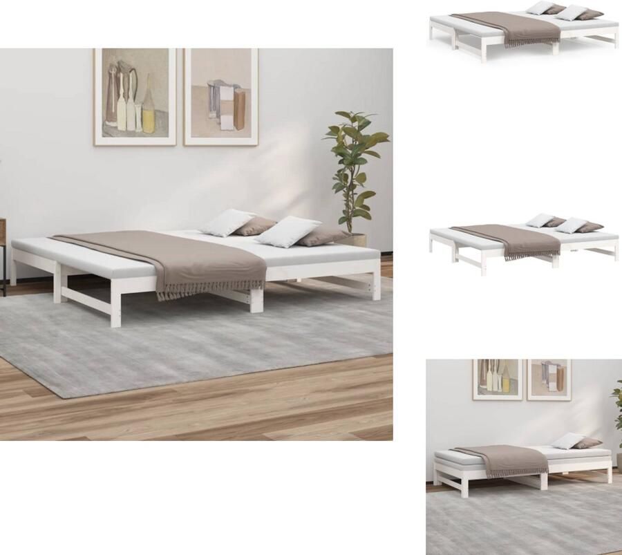 VidaXL Slaapbank Grenenhout Uitschuifbaar Gelat Ontwerp Wit 202.5 x 180 x 33.5 cm Geschikt voor 90x200 cm matras (excl matras) Bed - Foto 3