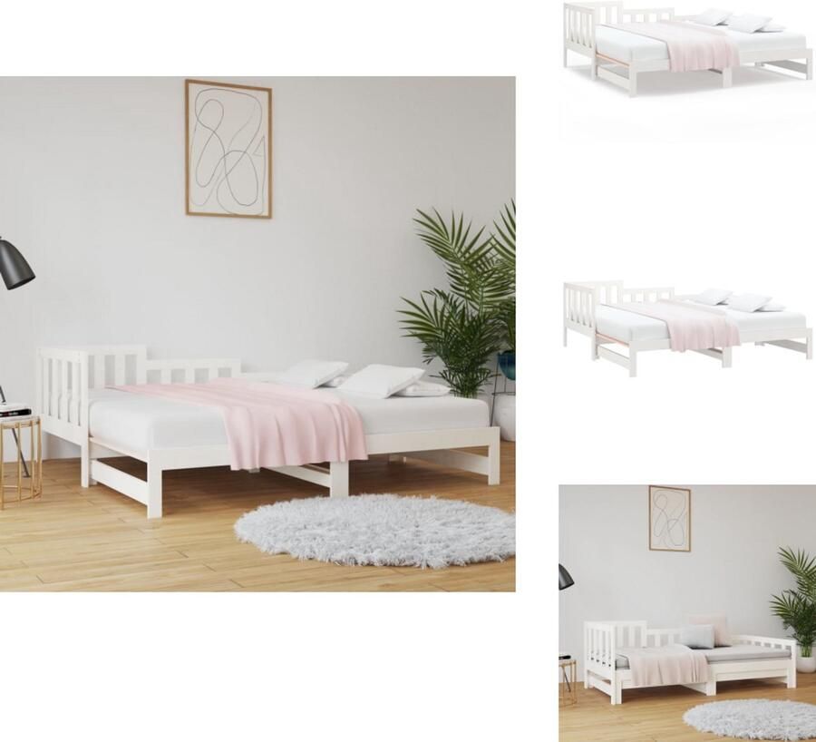 VidaXL Slaapbank Slaapbanken Bedbank Bed Bank Slaap Bank Slaapbank uitschuifbaar massief grenenhout wit 2x(90x200) cm