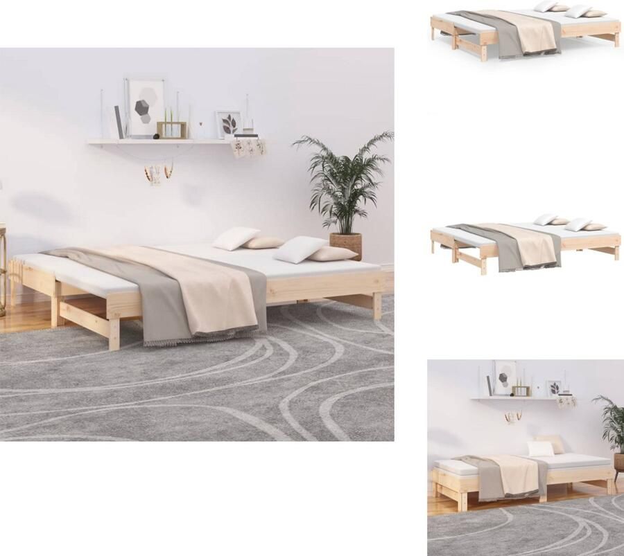 VidaXL Slaapbank Massief Grenen Uitschuifbaar Gelat ontwerp Eenvoudig gebruik 202.5 x 159 x 33.5 cm Geschikte matras 80 x 200 cm Bed