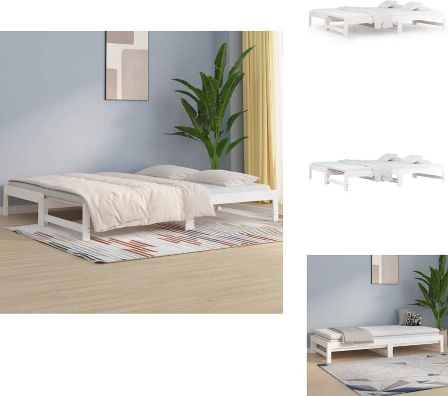 VidaXL Slaapbank Grenenhout Uitschuifbaar Gelat Ontwerp Wit 202.5 x 180 x 33.5 cm Geschikt voor 90x200 cm matras (excl matras) Bed - Foto 4