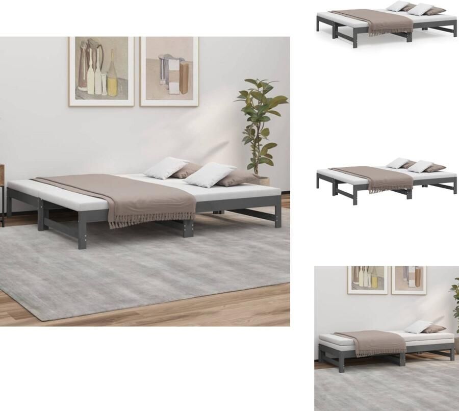 VidaXL Slaapbank Slaapbanken Bedbank Bed Bank Slaap Bank Slaapbank uitschuifbaar massief grenenhout grijs 2x(90x190) cm
