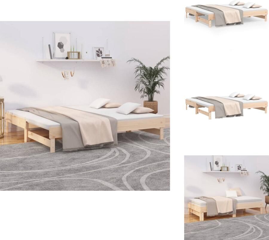 VidaXL Slaapbank Grenenhout Uitschuifbaar Gelat ontwerp Eenvoudig gebruik 192.5 x 149 x 33.5 cm Matras 75 x 190 cm 2 matrassen vereist Bed - Foto 2