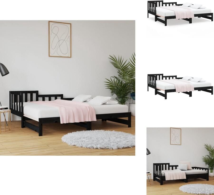 VidaXL Slaapbank Slaapbanken Bedbank Bed Bank Slaap Bank Slaapbank uitschuifbaar massief grenenhout zwart 2x(90x190) cm