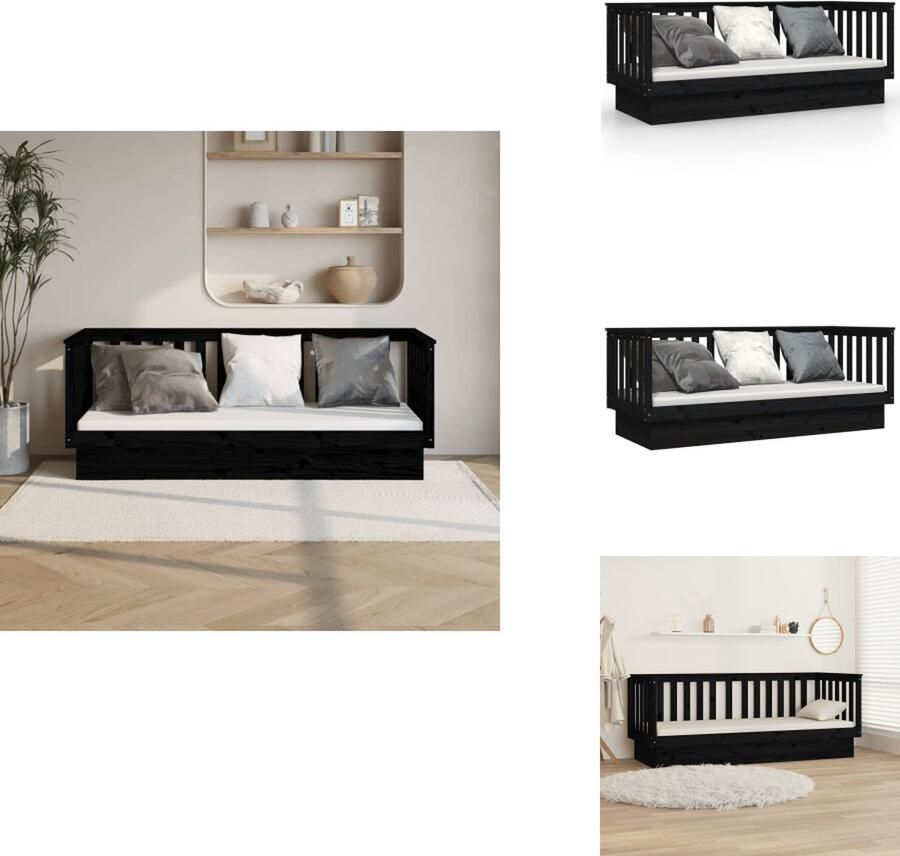 VidaXL Slaapbank Grenenhout Bedbank 197.5 x 82 x 76 cm Stabiel bedframe 3-zijdig bedhek Zwart Bed - Foto 2