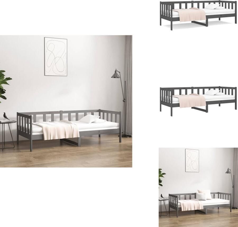 VidaXL Slaapbank Massief Grenenhout 3-zijdig Bedhek Gelat Ontwerp Grijs 203.5 x 85.5 x 66 cm (L x B x H) Geschikte matras- 80 x 200 cm (B x L) Bed