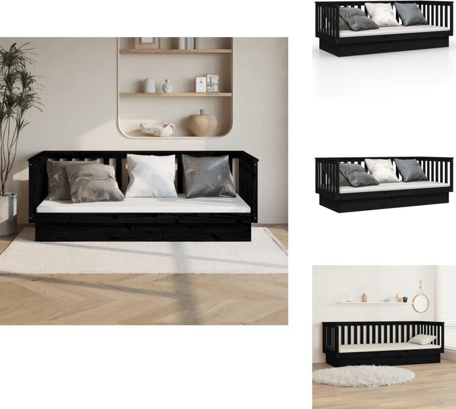 VidaXL Slaapbank Slaapbanken Bedbank Bed Slaapbank 80x200 cm massief grenenhout zwart - Foto 3