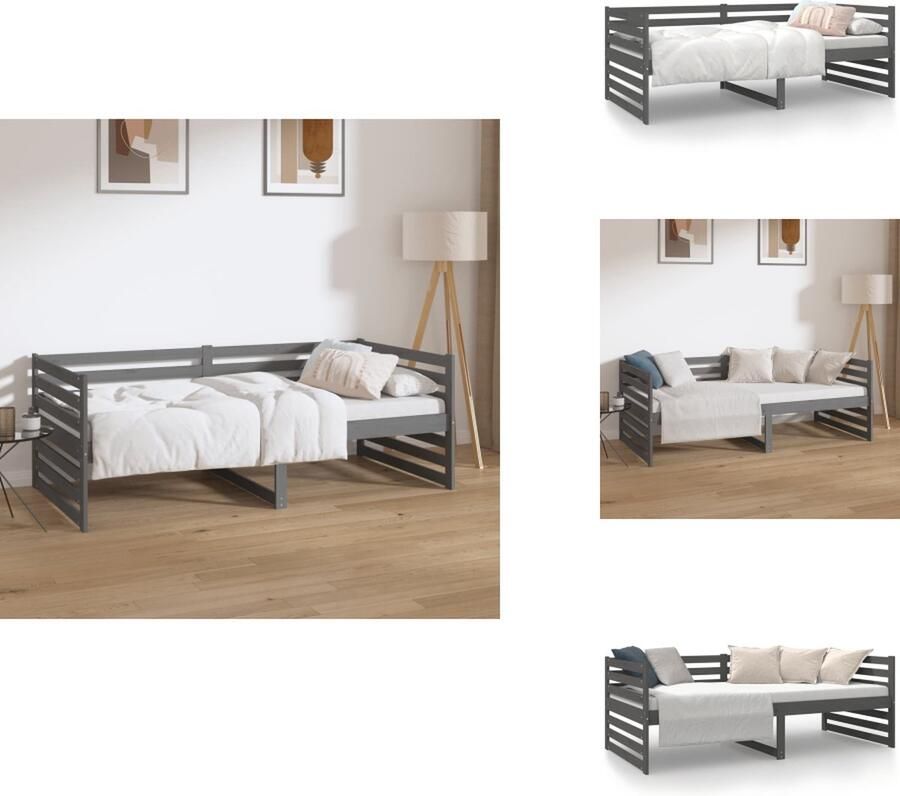 VidaXL Logeerbed Massief grenenhout 3-zijdig bedhek Gelat ontwerp Veelzijdig Extra opbergruimte Grijs 193.5 x 96 x 68.5 cm (L x B x H) Geschikte matras- 90 x 190 cm (B x L) Bed