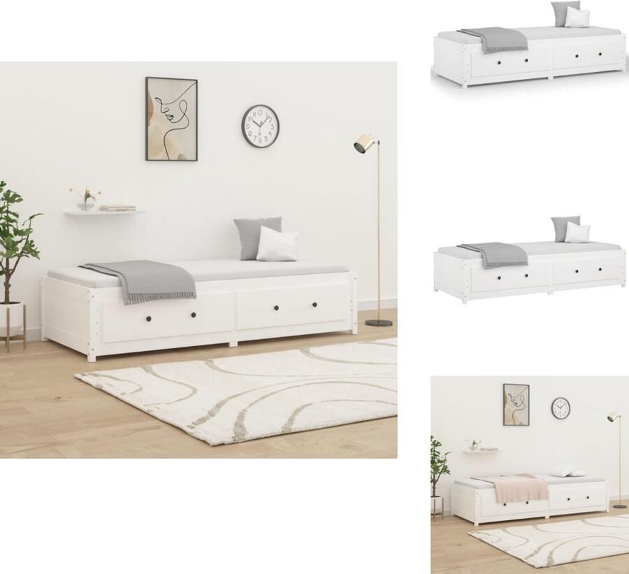VidaXL Slaapbank Grenenhout Bed en Bank in één Wit 195.5 x 95.5 x 44 cm Bedframe zonder matras Bed - Foto 2
