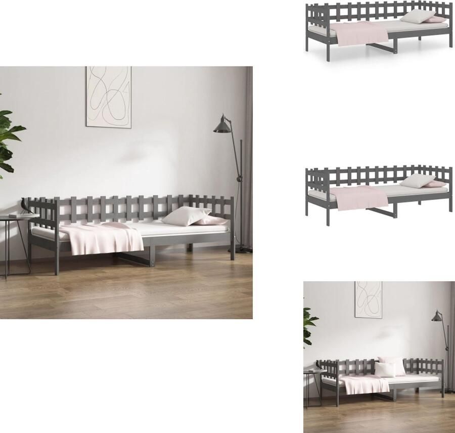 VidaXL Logeerbed Massief Grenenhout 3-zijdig bedhek Gelat ontwerp Veelzijdig bed Extra opbergruimte Grijs 203.5x96x68.5 cm Bed - Foto 2