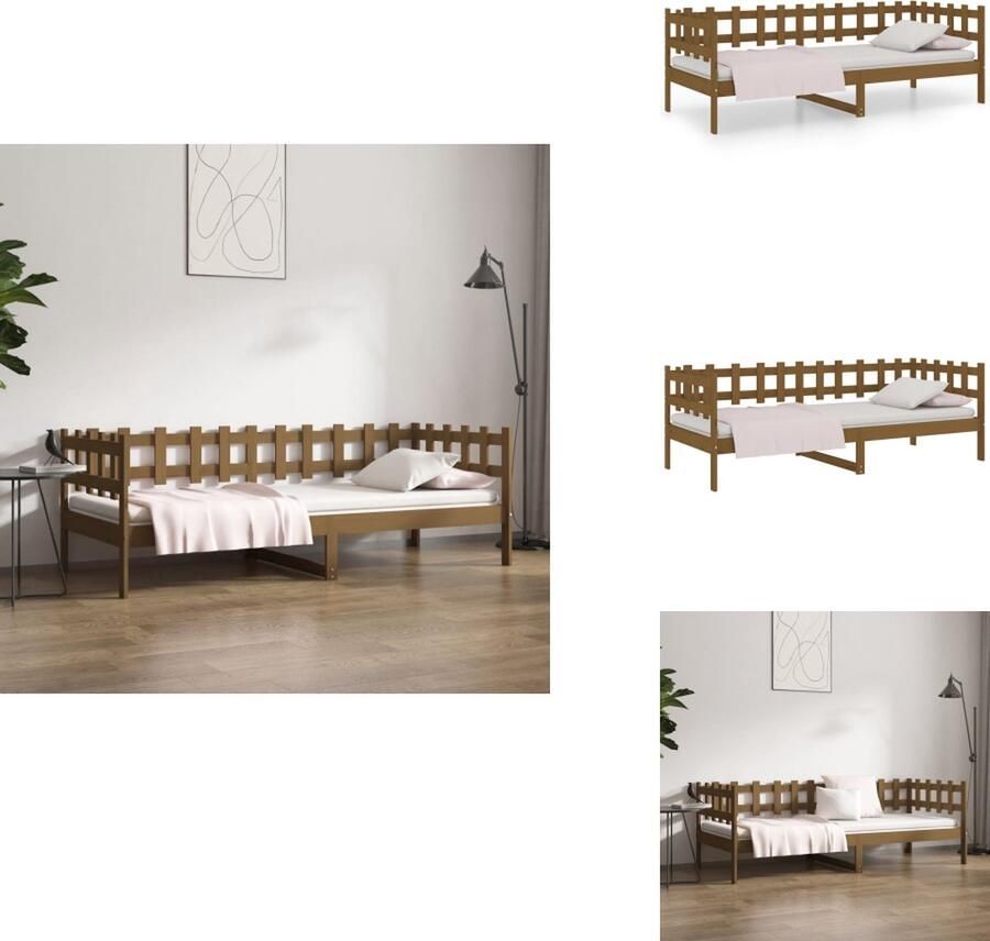 VidaXL Logeerbed Grenenhout 3-Zijdig Bedhek Gelat Ontwerp Honingbruin 203.5 x 96 x 68.5 cm 90 x 200 cm Massief grenenhout Bed - Foto 2
