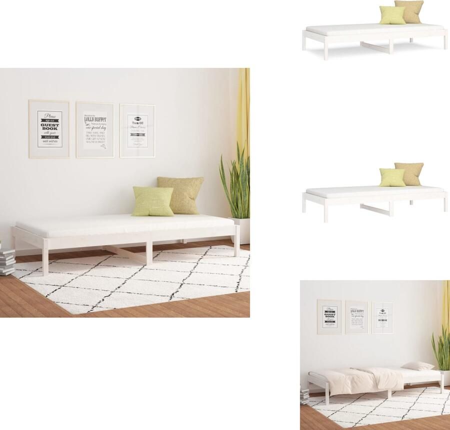 VidaXL Bed Frame Massief grenenhout 205.5 x 96 x 30 cm Wit 90 x 200 cm Opbergruimte Montage vereist Bed - Foto 2