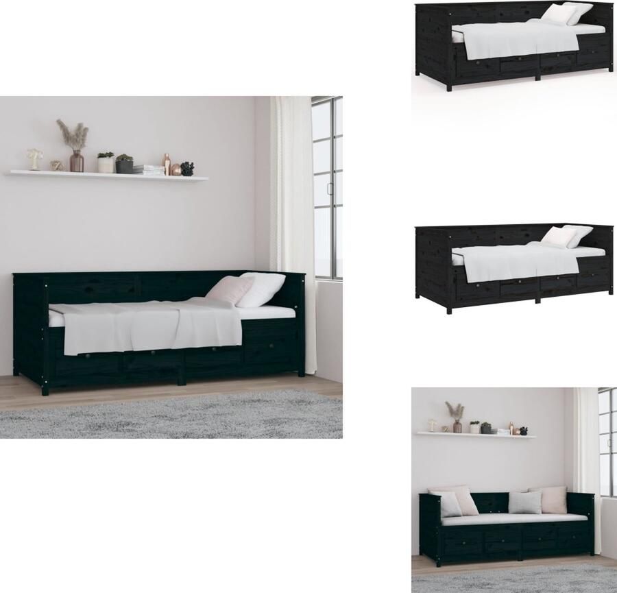 VidaXL Slaapbank 90x200 cm massief grenenhout zwart Slaapbank Slaapbanken Bedbank Bed - Foto 2