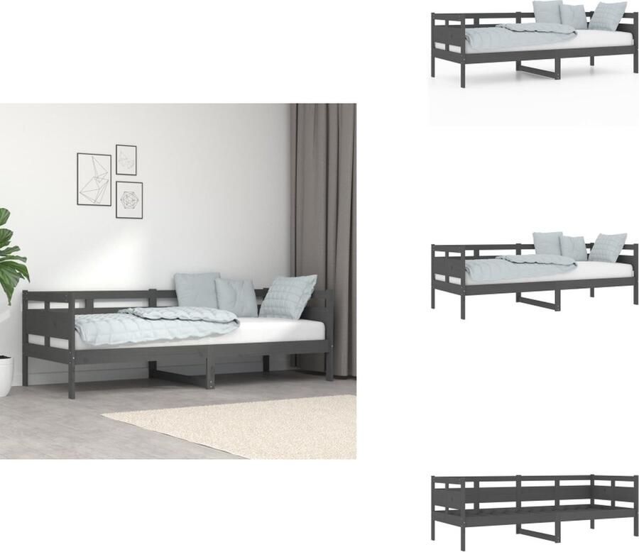 VidaXL Houten Slaapbank Grijs 203.5 x 86 x 66 cm Massief grenenhout Geschikt voor 80 x 200 cm matras Montage vereist Bed