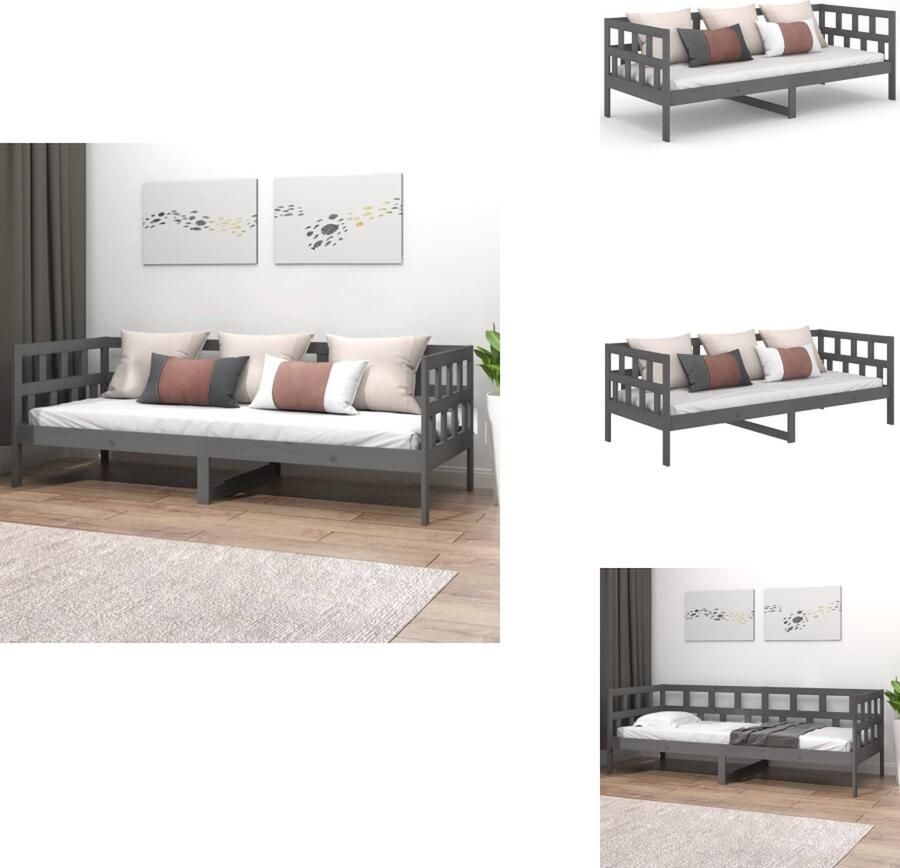 VidaXL Bedframe Massief grenenhout Rustieke slaapbank 203.5 x 86 x 69.5 cm Grijs Geschikt voor 80 x 200 cm matras Montage vereist Bed