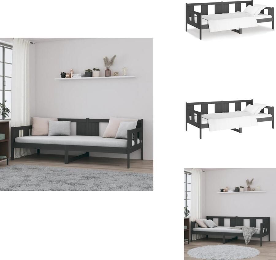 VidaXL Bedframe Massief grenenhout Rustieke slaapbank 203.5 x 86 x 69.5 cm Grijs Geschikt voor 80 x 200 cm matras Montage vereist Bed - Foto 2