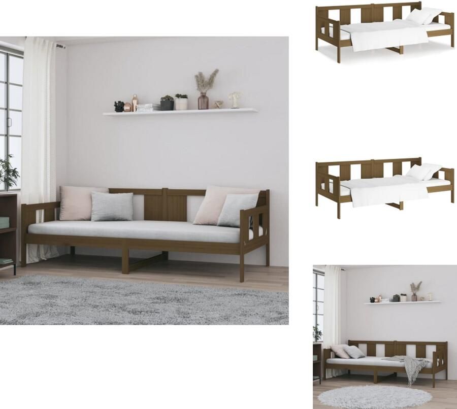 VidaXL Slaapbank Slaapbanken Bedbank Bed Slaapbank massief grenenhout honingbruin 90x200 cm - Foto 2