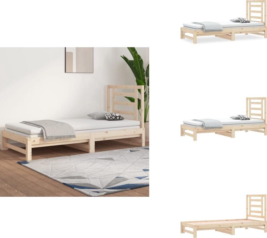 VidaXL Massief grenenhout Slaapbank 205.5 x 182 x 30 cm Uitschuifbaar Rustieke uitstraling Lattenbodem Geen basis nodig Hoofdbord Montagehandleiding Geschikt voor 90 x 200 cm matrassen Bed