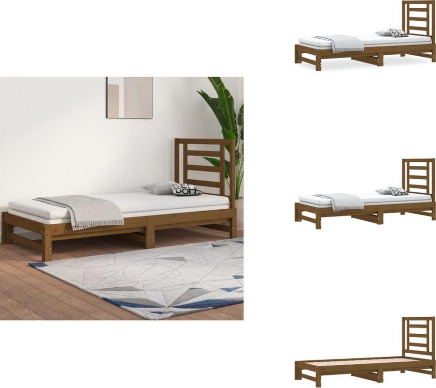VidaXL Slaapbank Grenenhout Uitschuifbaar Honingbruin 205.5 x 182 cm Geschikt voor 90 x 200 cm matrassen Massief grenenhout Comfortabele ondersteuning Bed
