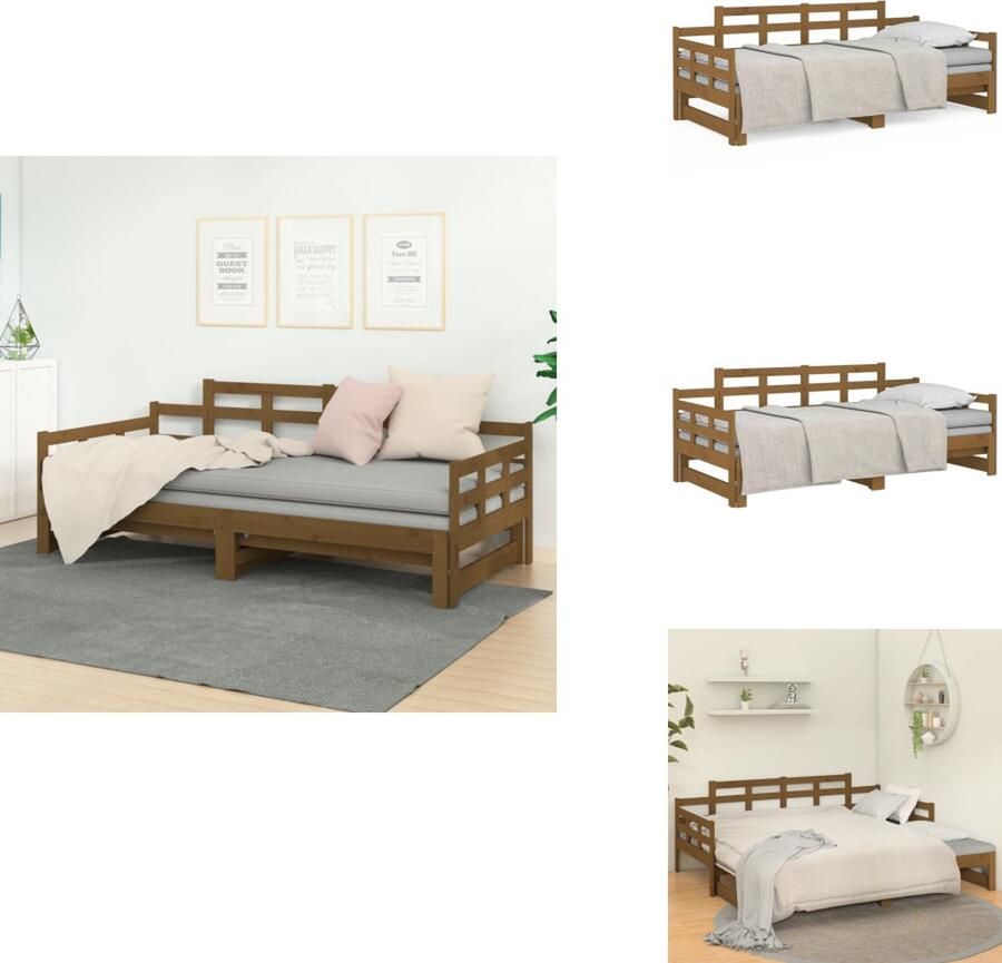 VidaXL Slaapbank Slaapbanken Bedbank Bed Slaapbank uitschuifbaar grenenhout honingbruin 2x(90x200) cm